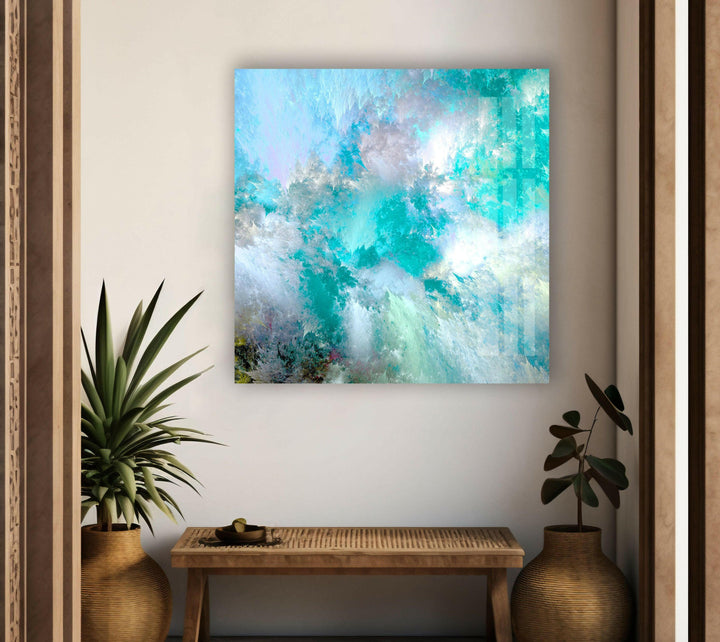 Turquoise Blue Alcohol ink Oversized Abstract Glass Wall Art Decor