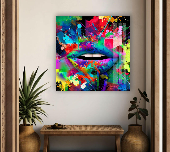 Wandbild „Farbspray-Lippen“ aus Glas