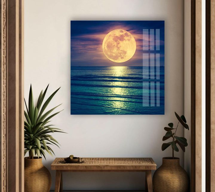 Moon Night Landscape Glass Wall Art stained glass wall art, stained glass wall decor