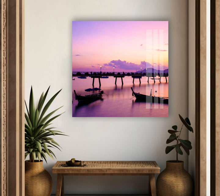 Still Waters and Golden Sky – A Stunning Glass Wall Art
