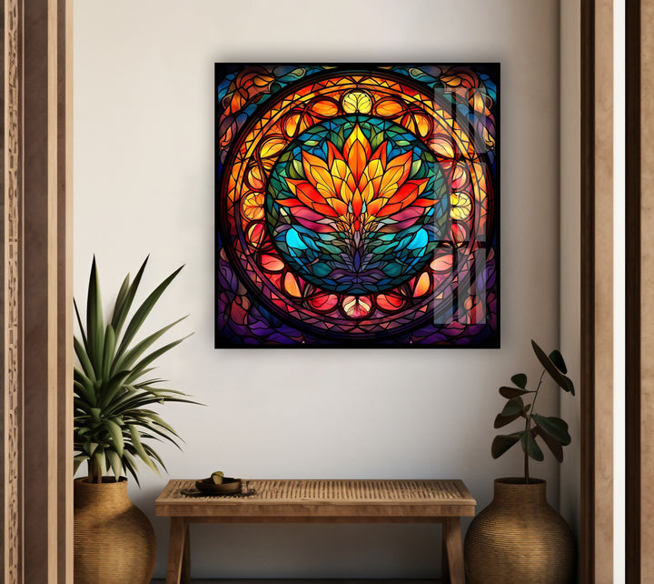 Lotus Stained Flower Glass Wall Art print on glass, glass printed photos