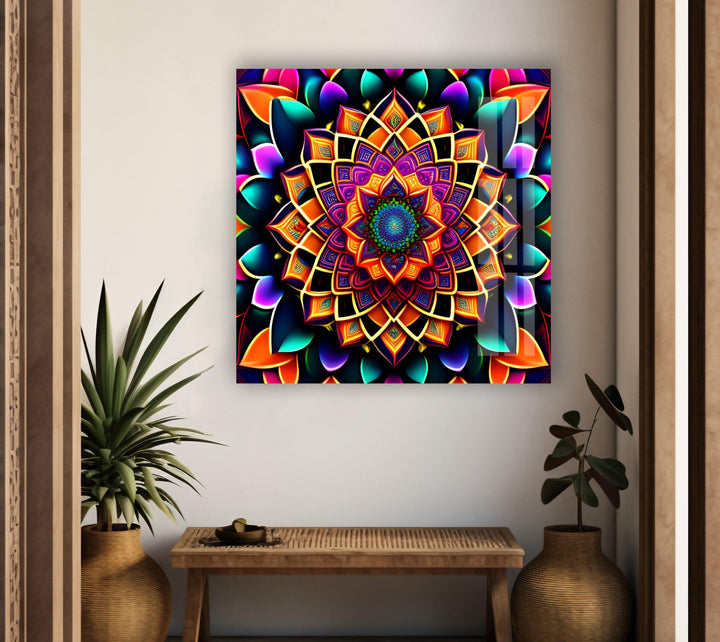 Colorful Mandala Glass Wall Art glass image printing, glass prints from photos