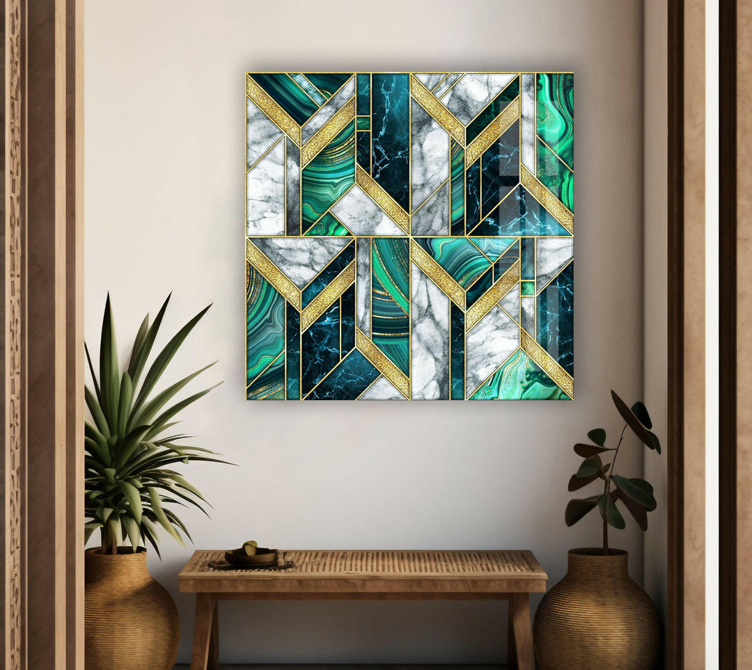 Grün-weißer Marmor Art Deco Glaswandkunst