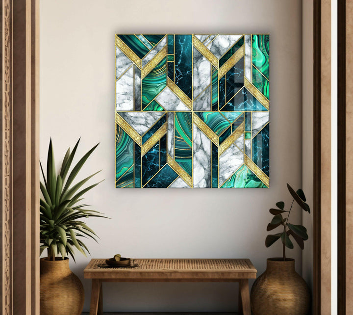 Grün-weißer Marmor Art Deco Glaswandkunst