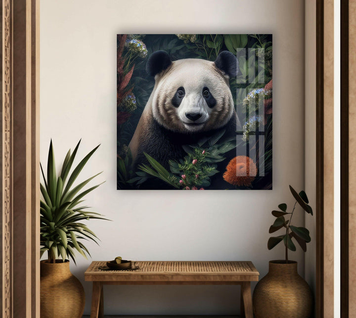Panda in Jungle Glass Wall Art art glass wall art, glass wall art pictures