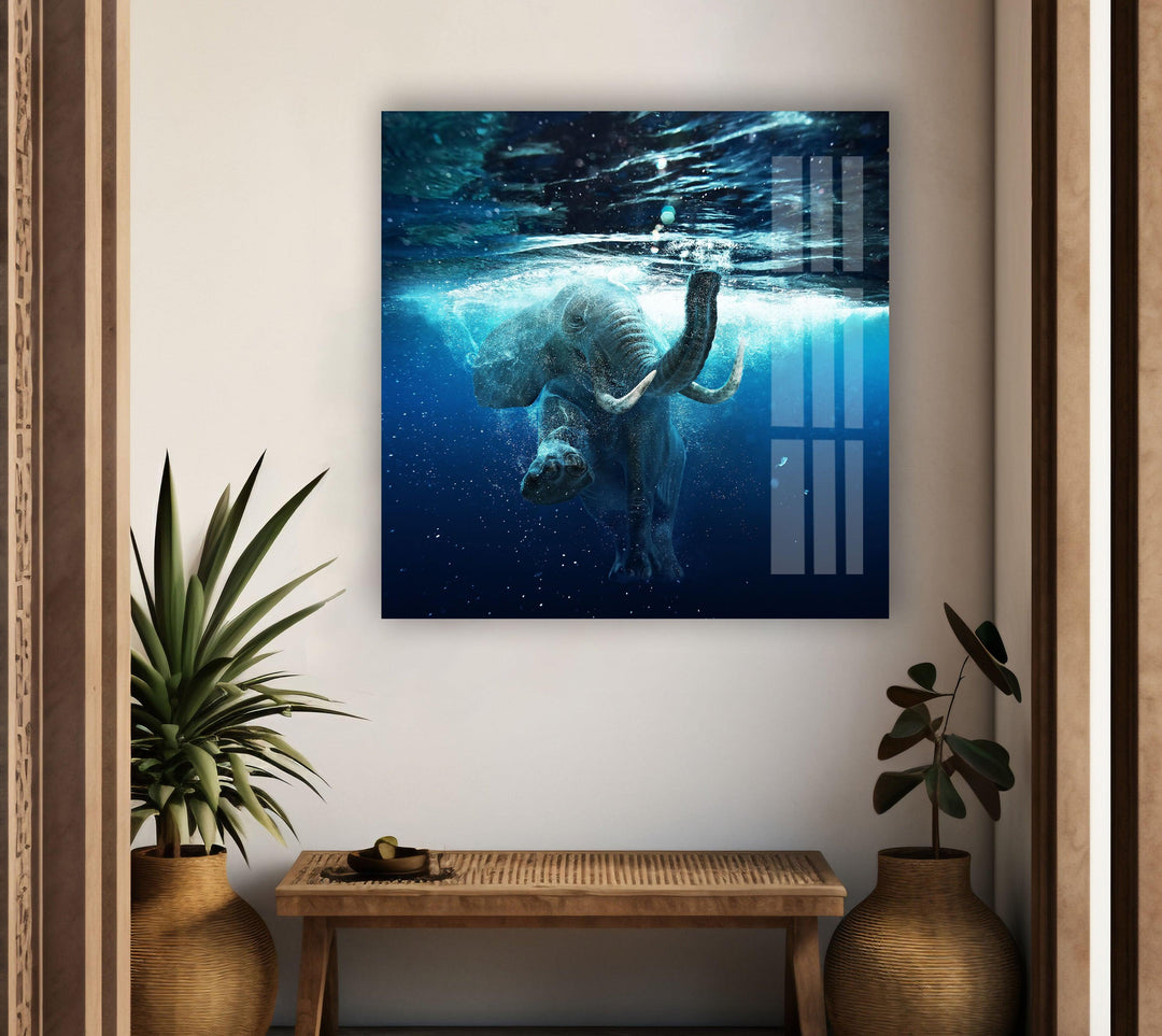 Swimming Elephant Glass Wall Art stained glass wall art, stained glass wall decor