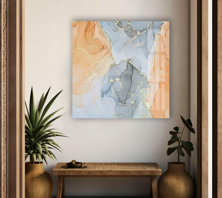Pastellfarbe mit goldenem Wirbel, abstrakte Glaswandkunst