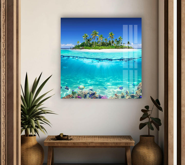 Tropische Insel &amp; Fische Glaswandkunst