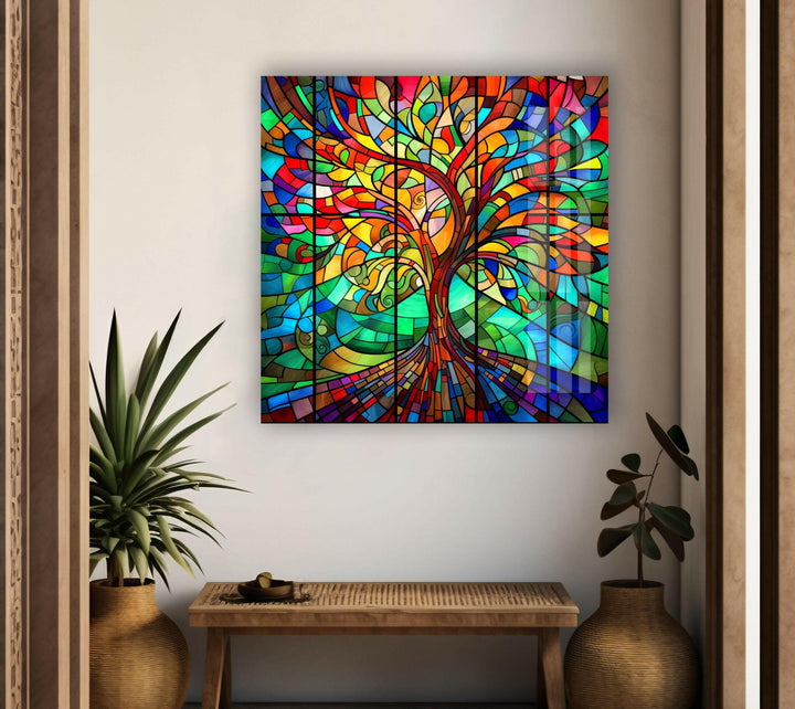 Life of Tree Multicolored Glass Wall Art glass art painting, glass art for the Wall