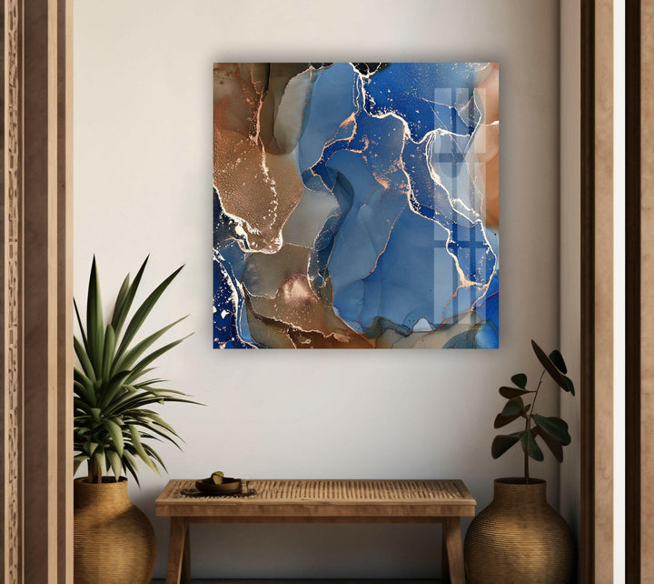 Blue and Brown Marble Glass Wall Art photo print on glass, prints on glass wall art