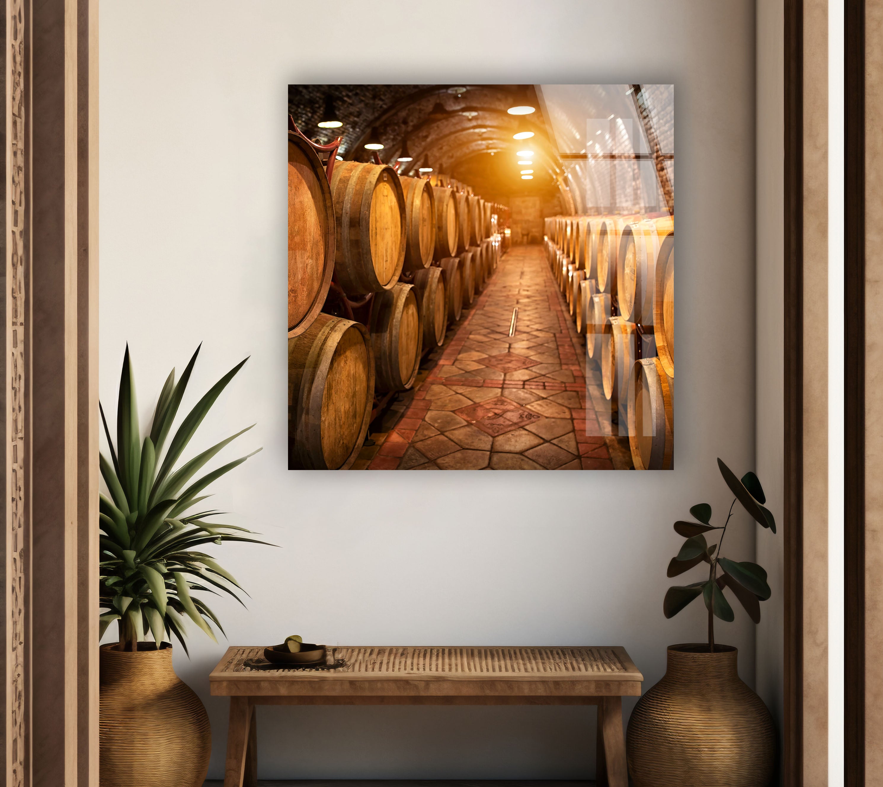 Wine Barrels Tempered Glass Wall Art