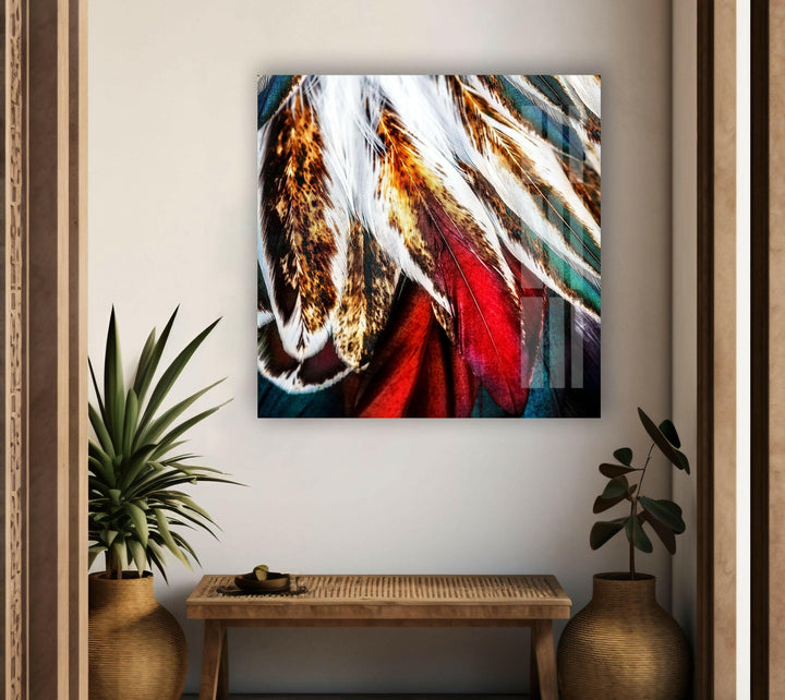 Colored Feathers Glass Wall Art glass pictures for Wall, glass prints wall art