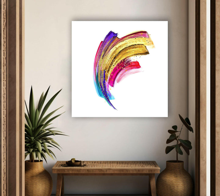 Colorful Golden Abstract Painting Glass Wall Art glass art painting, glass art for the Wall
