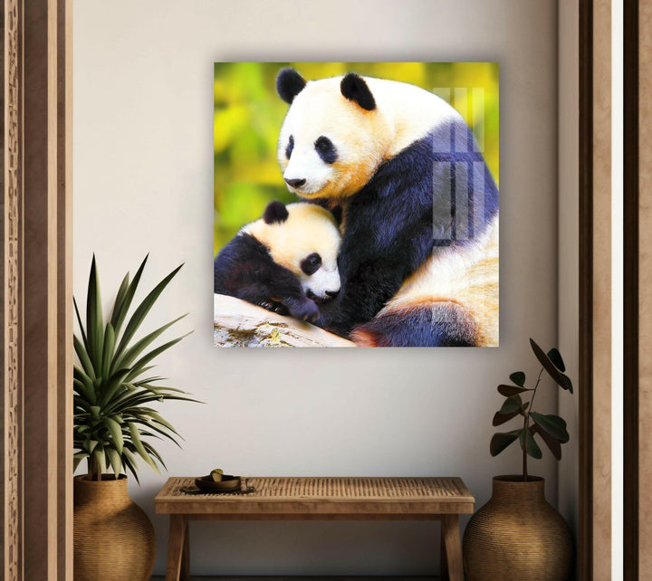 Panda Family Glass Wall Art             glass wall decor, glass wall art decor