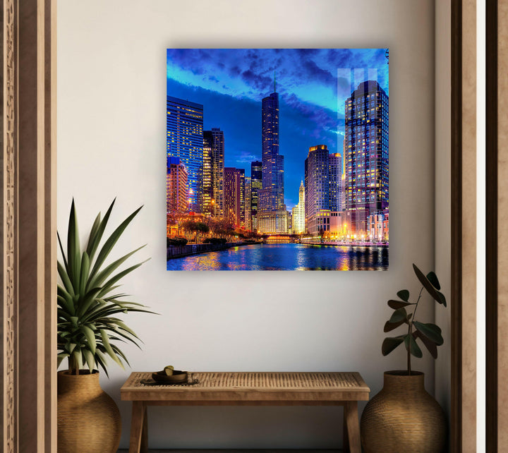 Chicago City View Glass Wall Art, photo print on glass, prints on glass wall art