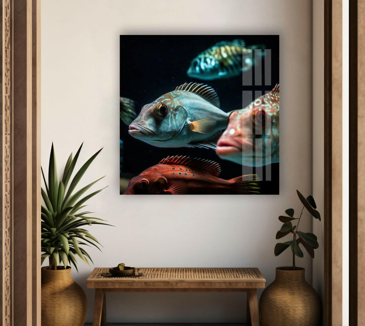 Colorful Fish Swimming Glass Wall Art Glass Printing Wall Art, Print photos on glass