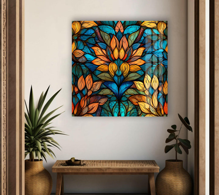 Stained Orange Flower Glass Wall Art print picture on glass, Tempered Glass Wall Art