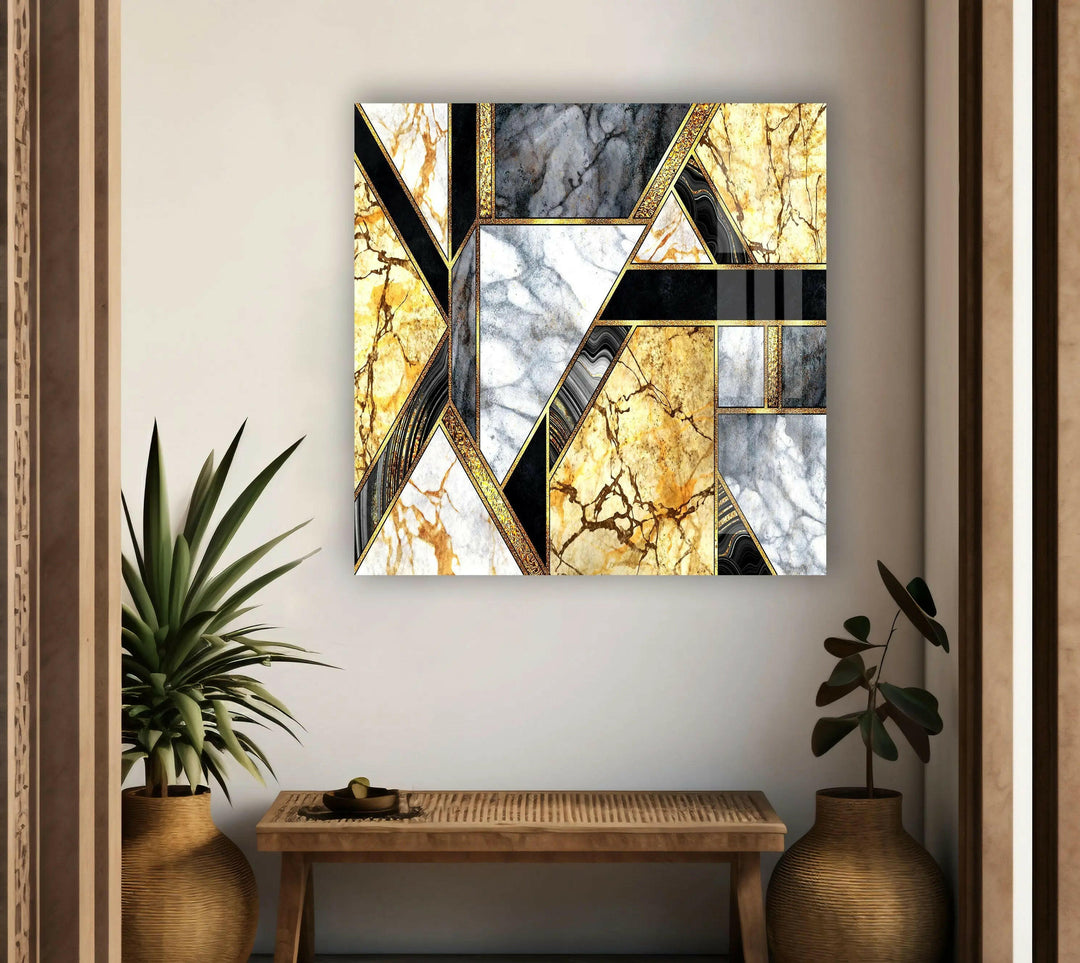 Geometric Gold Marble Glass Wall Art
