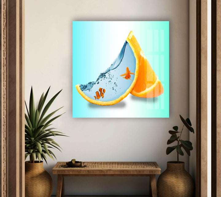 Fish at Orange Aquarium Glass Wall Art glass photo prints, glass picture prints