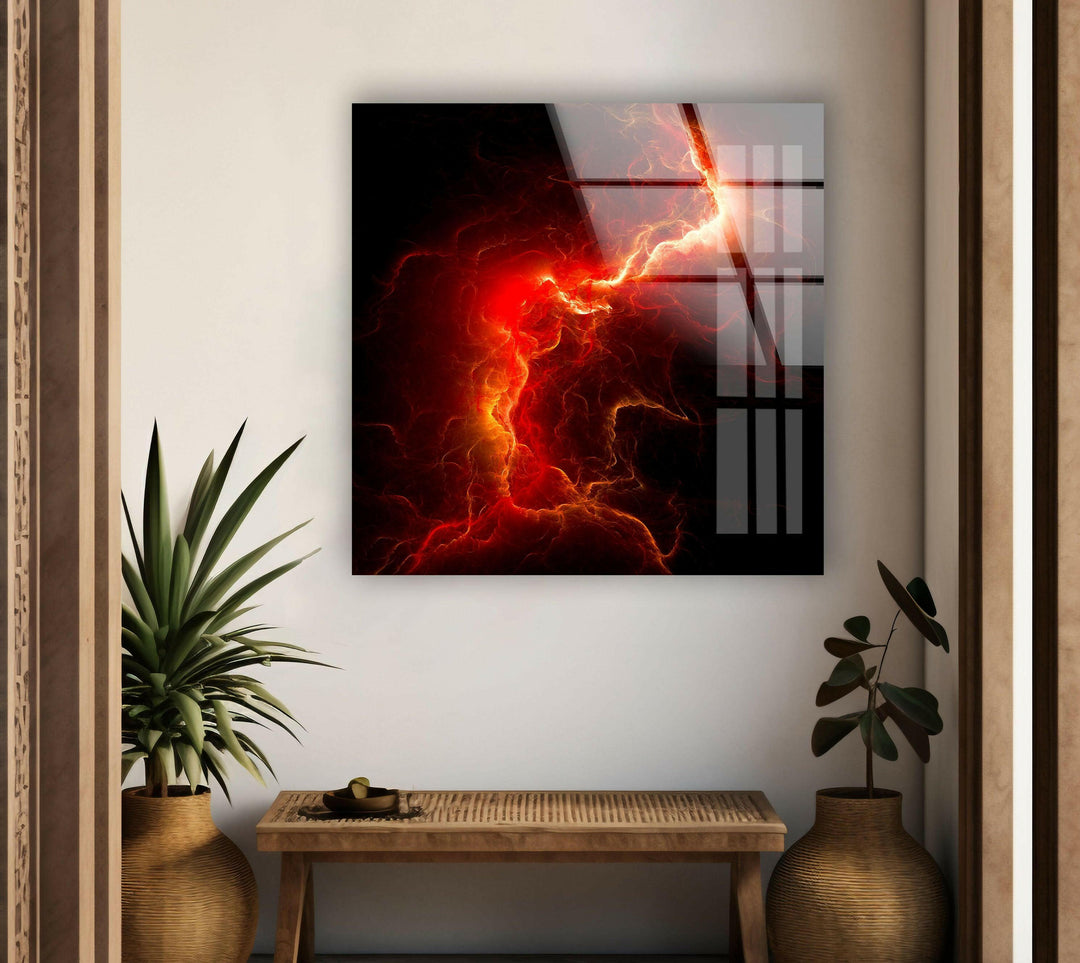 Vibrant red Abstract Paintings on Glass Panels