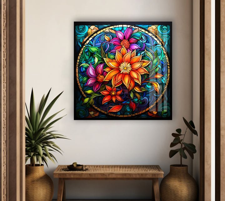 Vintage Floral Stained Glass Wall Art glass art painting, glass art for the Wall