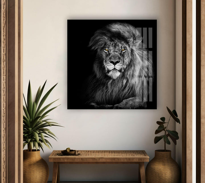 Black Wild Lion Glass Wall Art stained glass wall art, stained glass wall decor
