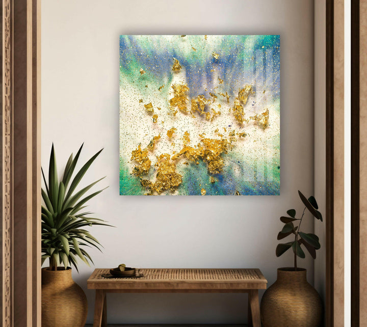Golden Epoxy Design Abstract Glass Wall Art picture on glass wall art, photos printed on glass

