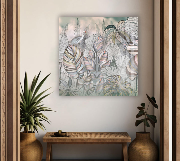 Exotic Leaves Decor Glass Wall Art, custom glass pictures, glass art prints