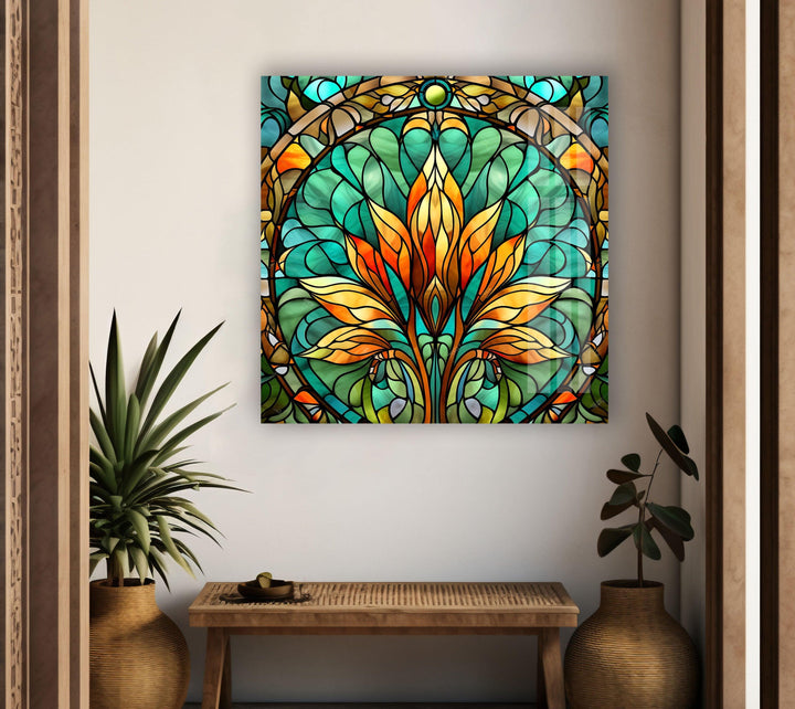 Stained Green & Orange Glass Wall Art glass photo prints, glass picture prints