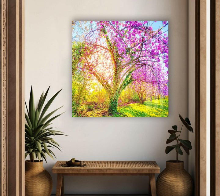 Cherry Blossom Glass Wall Art stained glass wall art, stained glass wall decor