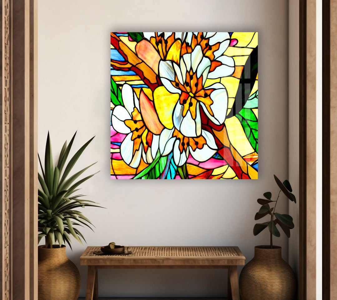 Floral Stained-Glass Window Glass Wall Art, glass photo prints, glass picture prints
