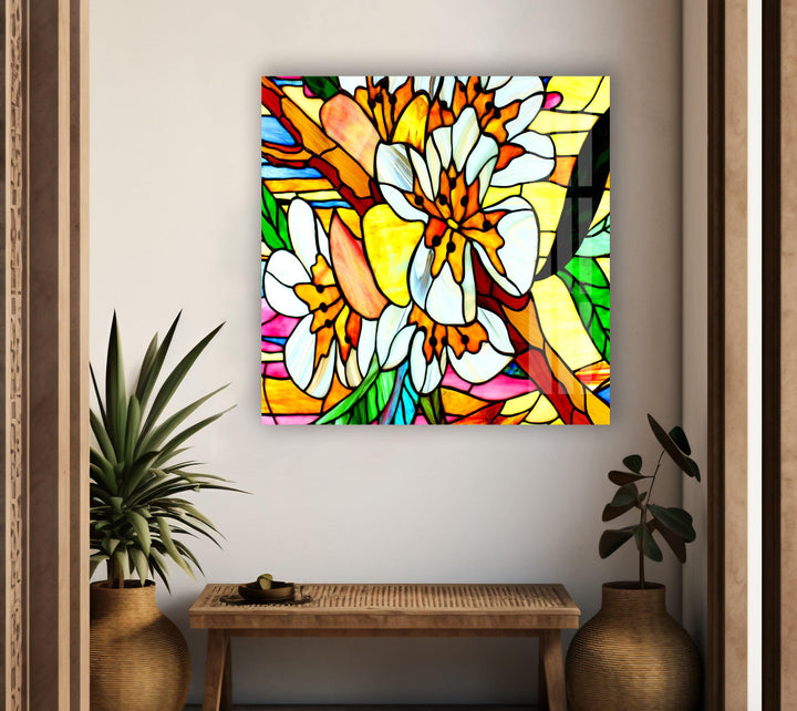 Floral Stained-Glass Window Glass Wall Art, glass photo prints, glass picture prints
