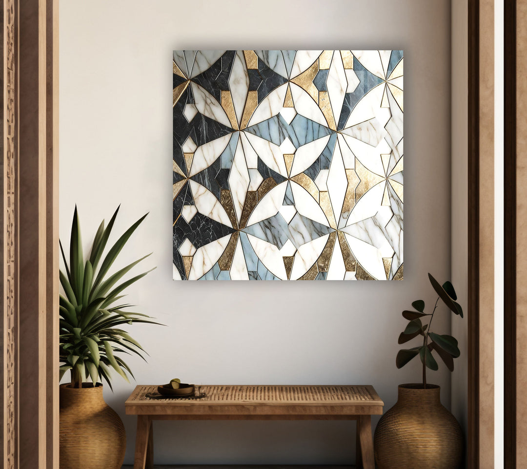 White & Brown Marble Glass Wall Art print picture on glass, Tempered Glass Wall Art
