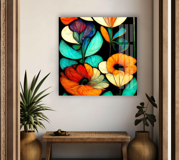 Art Nouveau Flowers Glass Wall Art, art glass wall art, glass wall art pictures