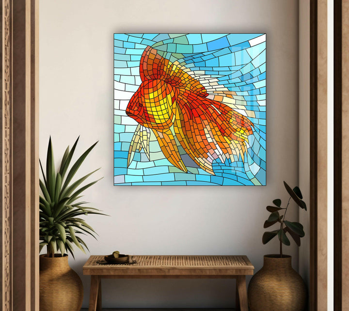 Mosaic Goldfish Glass Wall Art glass pictures for Wall, glass prints wall art