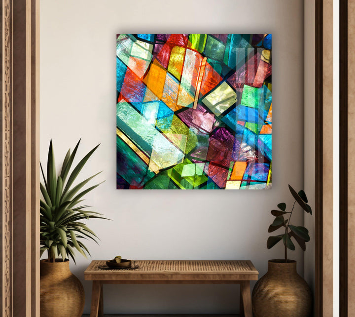 Stained Colorful Geometrics Glass Wall Art print picture on glass, Tempered Glass Wall Art