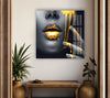 Black Woman with Gold Lips Tempered Glass Wall Art