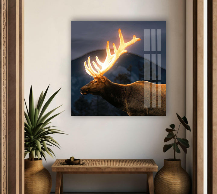 Lighted Deer Glass Wall Art custom glass photo prints, large glass prints