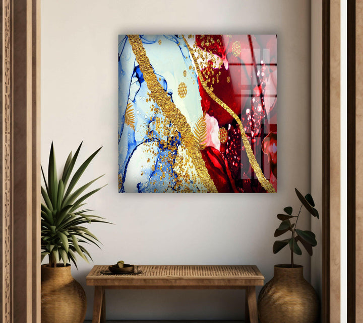 Red and Gold Alcohol ink Unique Abstract Glass Wall Art Pieces