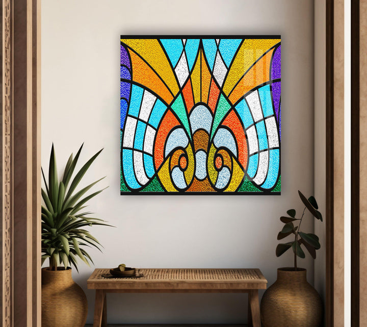 Stained Orange & Blue Glass Wall Art glass photo prints, glass picture prints