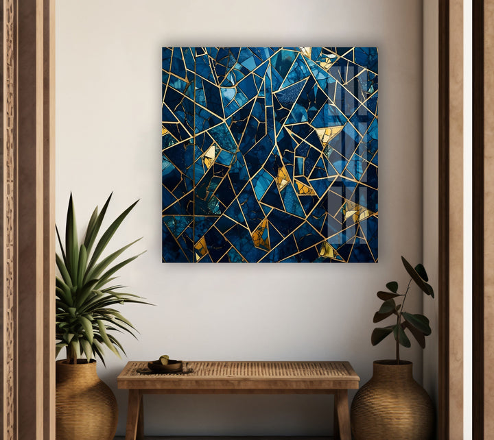 Stained Blue Geometric Glass Wall Art stained glass wall art, stained glass wall decor