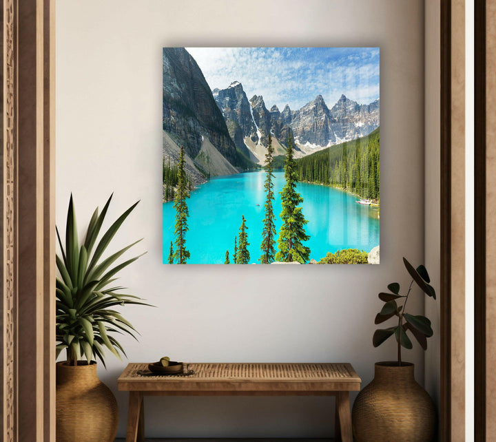 Gorgeous glass artwork of Moraine Lake, showcasing the rich hues of this majestic Canadian destination.
