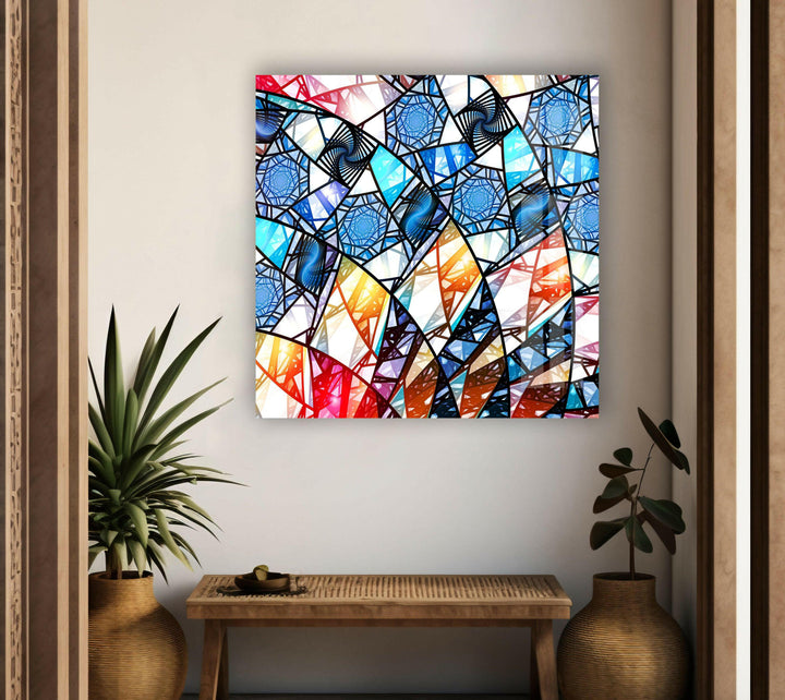 Blue & White Geometric Glass Wall Art stained glass wall art, stained glass wall decor