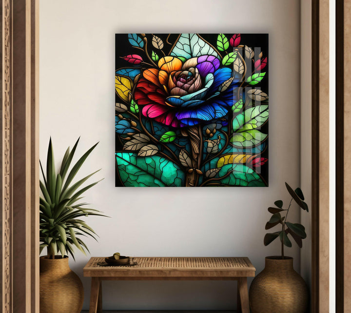 Flower Design Stained Glass Wall Art custom glass pictures, glass art prints
