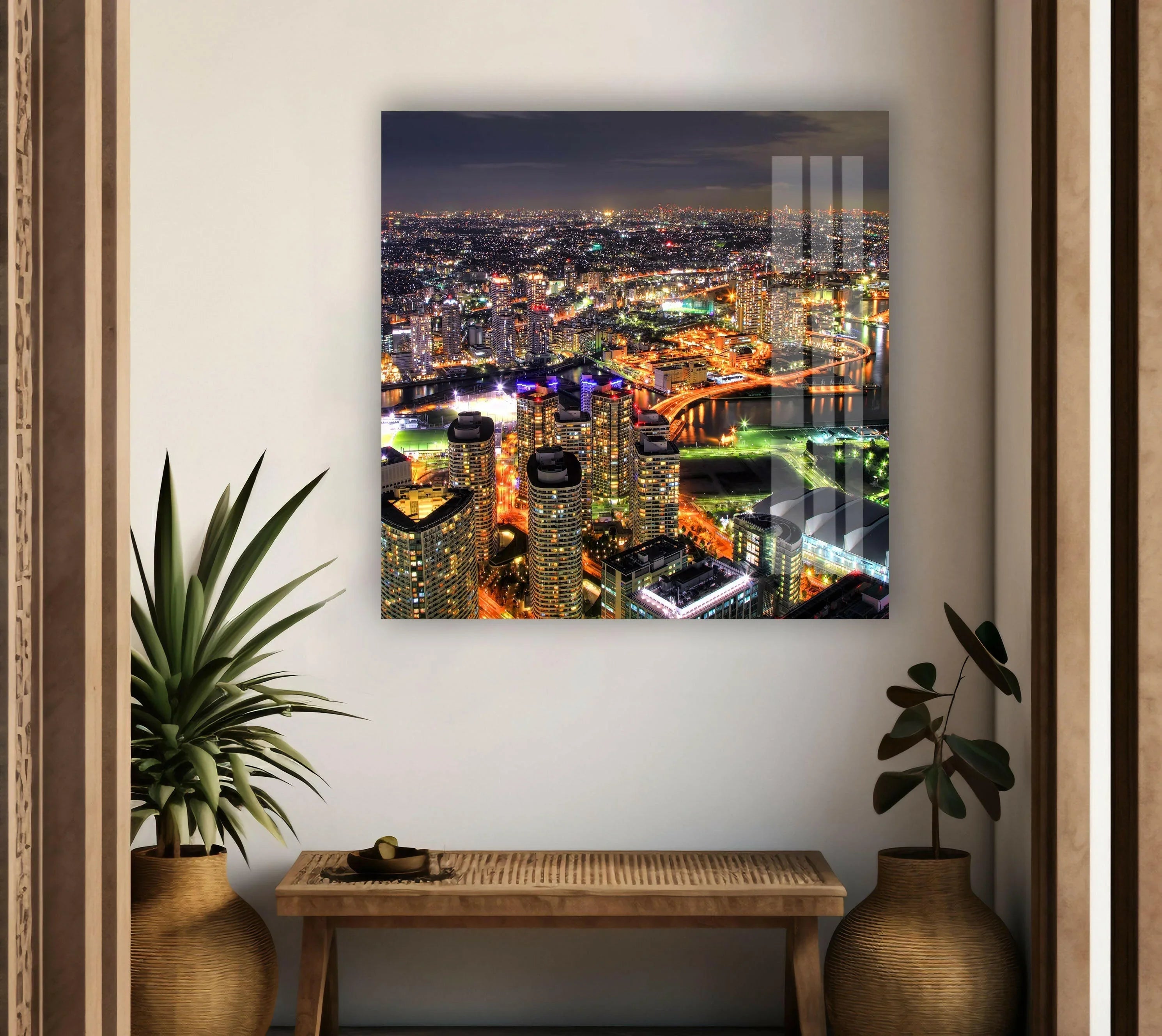 グラスアート 景色 Yokohama Landscape Glass Wall Art-Glass Wall Decor – MyPhotoStation