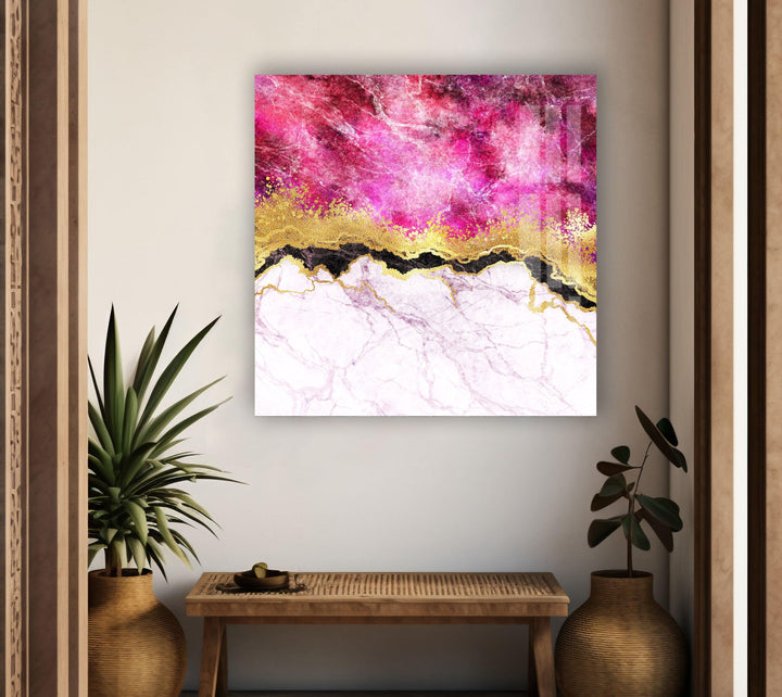 Pink Marble with Gold Veins Glass Wall Art