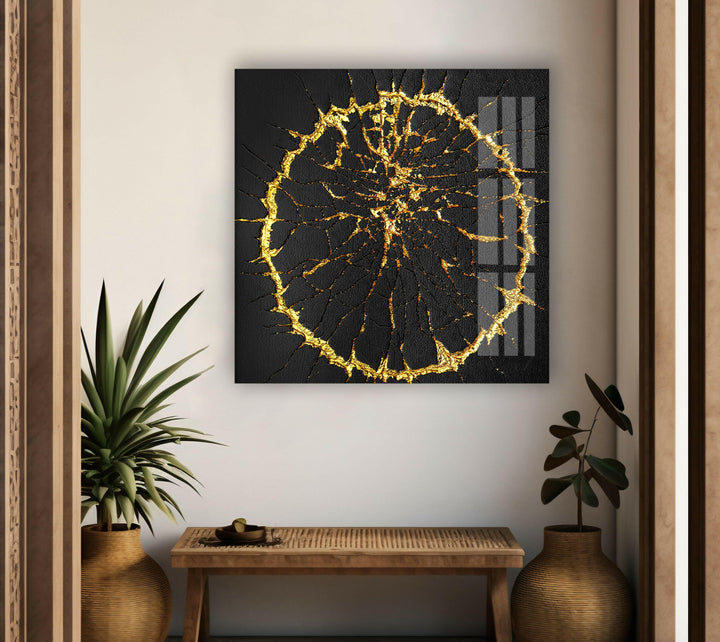 Golden Cracks Abstrakte Glaswandkunst