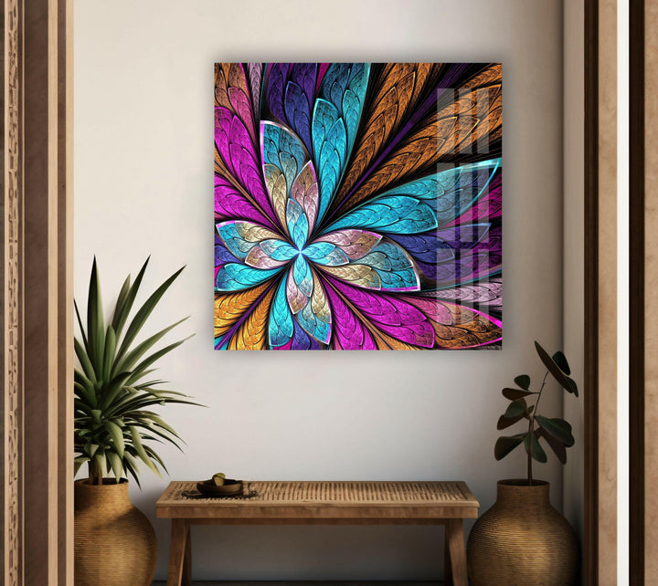 Stained Fractal Flower Glass Wall Art, picture on glass wall art, photos printed on glass