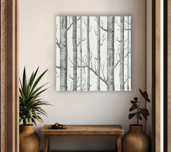 Minimalist landscape art of a birch tree forest, ideal for contemporary home styling.
