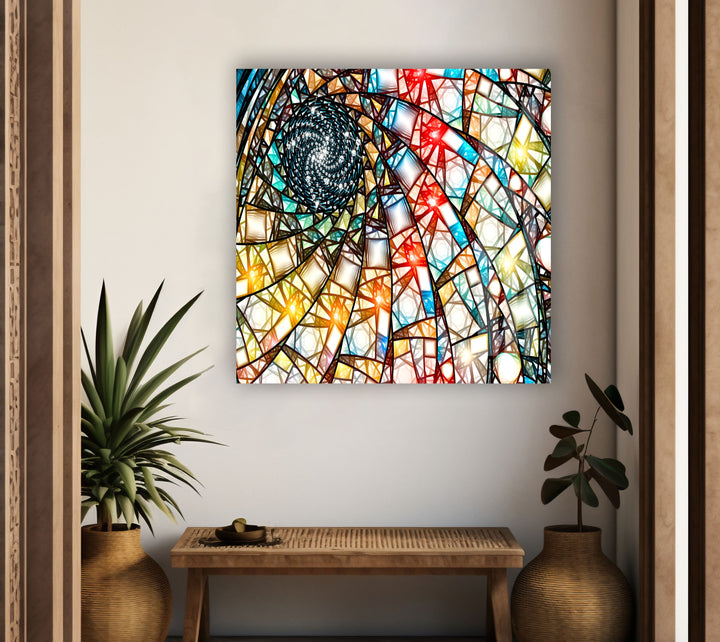 Stained Fractal Art Glass Wall Art print picture on glass, Tempered Glass Wall Art